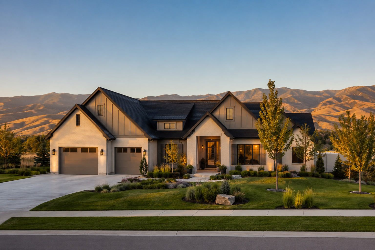 A well-kept Treasure Valley home exterior at golden hour
